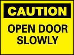 NMC - Caution - Open Door Slowly, Plastic Fire and Exit Sign - 10" Wide x 7" High - Eagle Tool & Supply