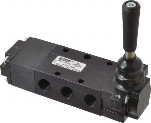 Parker - 0.83 CV Rate, 1/4" NPT Inlet Direct Air 4 Mechanical Spool Valve - 4 Way, 3 Position EC, Lever Spring Return, 150 Max psi - Eagle Tool & Supply