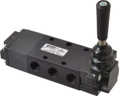 Parker - 0.83 CV Rate, 1/4" NPT Inlet Direct Air 4 Mechanical Spool Valve - 4 Way, 3 Position EC, Lever Spring Return, 150 Max psi - Eagle Tool & Supply
