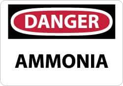 NMC - "Danger - Ammonia", 7" Long x 10" Wide, Pressure-Sensitive Vinyl Safety Sign - Rectangle, 0.004" Thick, Use for Hazardous Materials - Eagle Tool & Supply