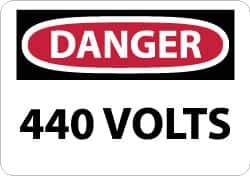 NMC - Accident Prevention Label, Header: DANGER - Legend: Danger - 440 Volts, English, Red, Black & White, 5" Long x 3" High, Sign Muscle Finish - Eagle Tool & Supply