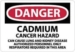 NMC - "Danger - Cadmium Cancer Hazard - Can Cause Lung and Kidney Disease - Authorized Personnel Only - Respirators Required...", 10" Long x 14" Wide, Rigid Plastic Safety Sign - Rectangle, 0.05" Thick, Use for Security & Admittance - Eagle Tool & Supply