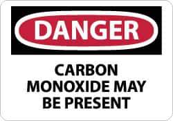 NMC - "Danger - Carbon Monoxide May Be Present", 7" Long x 10" Wide, Pressure-Sensitive Vinyl Safety Sign - Rectangle, 0.004" Thick, Use for Hazardous Materials - Eagle Tool & Supply