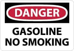 NMC - "Danger - Gasoline - No Smoking", 7" Long x 10" Wide, Pressure-Sensitive Vinyl Safety Sign - Rectangle, 0.004" Thick, Use for Accident Prevention - Eagle Tool & Supply