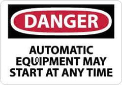 NMC - "Danger - Automatic Equipment May Start at Anytime", 7" Long x 10" Wide, Pressure-Sensitive Vinyl Safety Sign - Rectangle, 0.004" Thick, Use for Accident Prevention - Eagle Tool & Supply