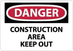 NMC - "Danger - Construction Area - Keep Out", 10" Long x 14" Wide, Pressure-Sensitive Vinyl Safety Sign - Rectangle, 0.004" Thick, Use for Security & Admittance - Eagle Tool & Supply