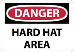 NMC - "Danger - Hard Hat Area", 7" Long x 10" Wide, Pressure-Sensitive Vinyl Safety Sign - Rectangle, 0.004" Thick, Use for Accident Prevention - Eagle Tool & Supply