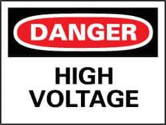 NMC - "Danger - High Voltage", 14" Long x 20" Wide, Pressure-Sensitive Vinyl Safety Sign - Rectangle, 0.004" Thick, Use for Accident Prevention - Eagle Tool & Supply