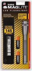 Mag-Lite - White LED Bulb, 97 Lumens, Mini Flashlight - Gray Aluminum Body, 2 AA Alkaline Batteries Included - Eagle Tool & Supply