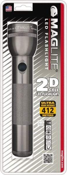 Mag-Lite - White LED Bulb, Industrial Tactical Flashlight - Gray Aluminum Body, Shock Resistant & Water Resistant, 2 D Batteries Not Included - Eagle Tool & Supply