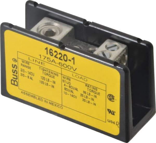 Cooper Bussmann - 1 Pole, 175 Amp, 8-2/0 AWG (Al), 14-2/0 AWG (Cu) Primary, 4-14 AWG (Cu), 4-8 AWG (Al) Secondary, Thermoplastic Power Distribution Block - 600 VAC/VDC, 1 Primary Connection, 1.96 Inch Long x 3.32 Inch Deep x 4 Inch High - Eagle Tool & Supply