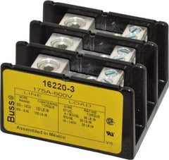 Cooper Bussmann - 3 Poles, 175 Amp, 8-2/0 AWG (Al), 14-2/0 AWG (Cu) Primary, 4-14 AWG (Cu), 4-8 AWG (Al) Secondary, Thermoplastic Power Distribution Block - 600 VAC/VDC, 1 Primary Connection, 5.2 Inch Long x 3.32 Inch Deep x 4 Inch High - Eagle Tool & Supply