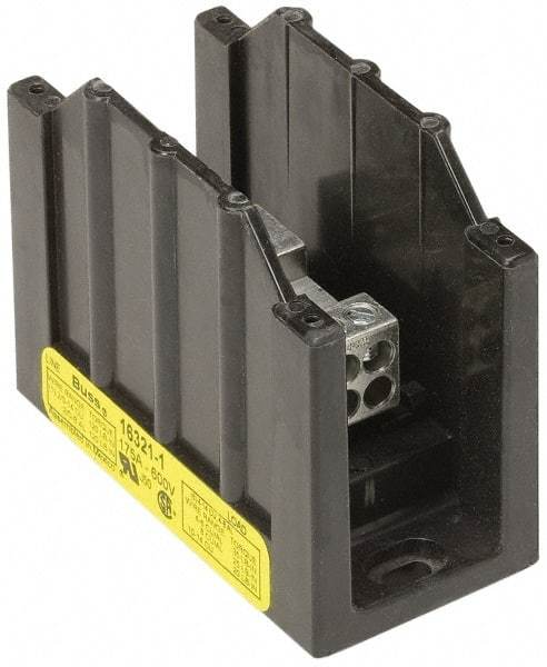 Cooper Bussmann - 2 Poles, 310 Amp, 350 kcmil-6 AWG (Cu/Al) Primary, 4-12 AWG (Al), 4-14 AWG (Cu) Secondary, Thermoplastic Power Distribution Block - 600 VAC/VDC, 1 Primary Connection, 3.58 Inch Long x 3.32 Inch Deep x 4 Inch High - Eagle Tool & Supply
