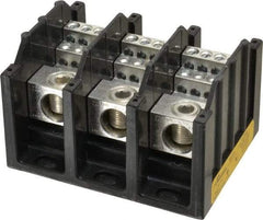Cooper Bussmann - 3 Poles, 310 Amp, 350 kcmil-6 AWG (Cu/Al) Primary, 4-12 AWG (Al), 4-14 AWG (Cu) Secondary, Thermoplastic Power Distribution Block - 600 VAC/VDC, 1 Primary Connection, 5.2 Inch Long x 3.32 Inch Deep x 4 Inch High - Eagle Tool & Supply