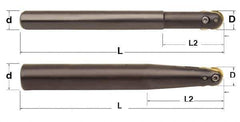 Minicut International - 3/4" Cut Diam, 0.512" Max Depth of Cut, 3/4" Shank Diam, 6" OAL, Indexable Ball Nose End Mill - 2-3/8" Head Length, Straight Shank, BNMI Toolholder, BNSI 0750 Insert - Eagle Tool & Supply