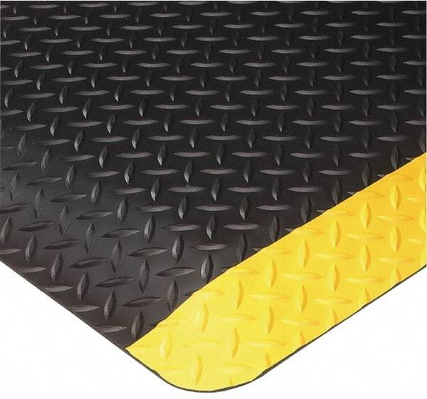 Wearwell - 10' Long x 3' Wide, Dry Environment, Anti-Fatigue Matting - Black with Yellow Borders, Vinyl with Nitrile Blend Base, Beveled on 4 Sides - Eagle Tool & Supply
