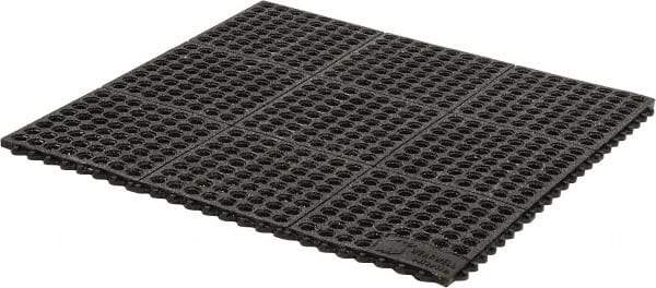 Wearwell - 3' Long x 3' Wide x 5/8" Thick, Anti-Fatigue Modular Matting Tiles - Black, For Dry & Wet Areas, Series 576 - Eagle Tool & Supply