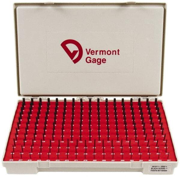 Vermont Gage - 190 Piece, 0.061-0.25 Inch Diameter Plug and Pin Gage Set - Plus 0.0002 Inch Tolerance, Class ZZ - Eagle Tool & Supply