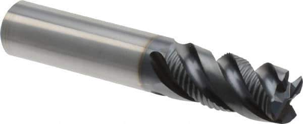 Iscar - 5/8" Diam, 1-1/4" LOC, 4 Flute Solid Carbide Roughing & Finishing Corner Chamfer End Mill - TiAlN Finish, 3-1/2" OAL, 5/8" Shank Diam, Straight Shank, 45° Helix, Centercutting, Regular Length - Eagle Tool & Supply