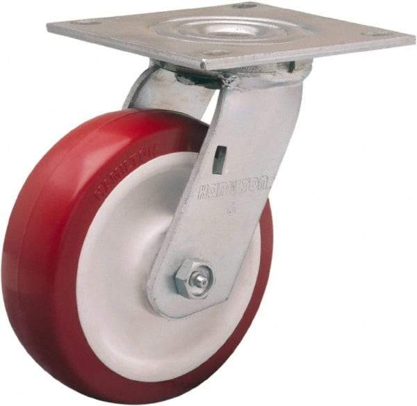 Hamilton - 6" Diam x 2" Wide x 7-1/2" OAH Top Plate Mount Swivel Caster - Polyurethane Mold on Polypropylene, 900 Lb Capacity, Straight Roller Bearing, 5 x 5-1/2" Plate - Eagle Tool & Supply