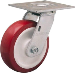 Hamilton - 6" Diam x 2" Wide x 7-1/2" OAH Top Plate Mount Swivel Caster - Polyurethane Mold on Polypropylene, 900 Lb Capacity, Straight Roller Bearing, 5 x 5-1/2" Plate - Eagle Tool & Supply