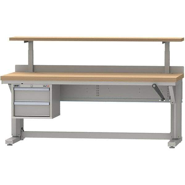 LISTA - 72 Wide x 30" Deep x 58" High, Butcher Block Manual Height Adjustable Workstation - Adjustable Height Legs, Classic Blue - Eagle Tool & Supply