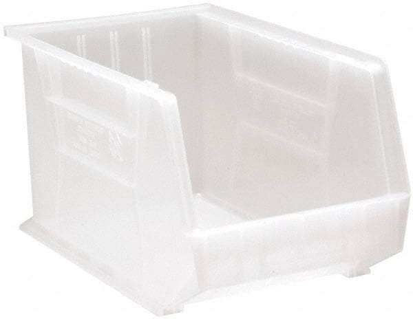 Quantum Storage - 75 Lb. Load Capacity, 18" Deep, Clear Polypropylene Hopper Stacking Bin - 10" High x 11" Wide x 18" Long - Eagle Tool & Supply