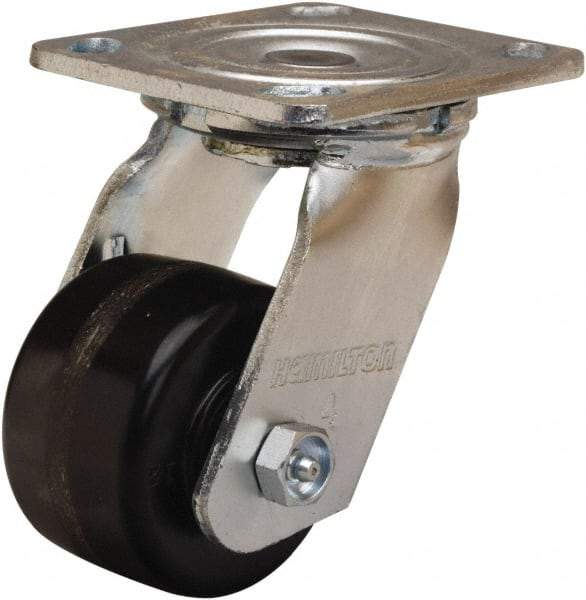 Hamilton - 3-1/4" Diam x 2" Wide x 5-1/4" OAH Top Plate Mount Swivel Caster - Phenolic, 700 Lb Capacity, Straight Roller Bearing, 4 x 4-1/2" Plate - Eagle Tool & Supply