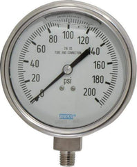 Wika - 4" Dial, 1/4 Thread, 0-200 Scale Range, Pressure Gauge - Lower Connection Mount, Accurate to 1% of Scale - Eagle Tool & Supply