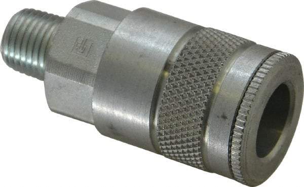 Parker - 1/4-18 Male NPTF Tru-Flate Automotive Pneumatic Hose Coupler - Steel, 3/8" Body Diam - Eagle Tool & Supply