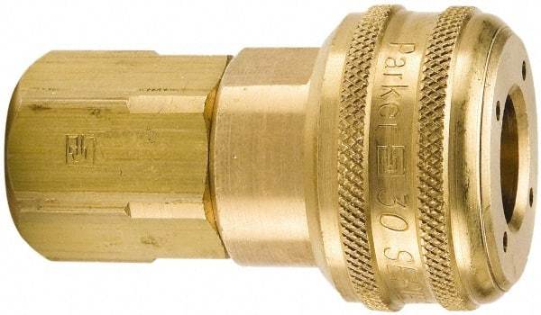 Parker - 1 - 11-1/2 Female NPTF Industrial Pneumatic Hose Coupler - Brass, 3/4" Body Diam - Eagle Tool & Supply