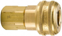 Parker - 1/2-14 Female NPTF Industrial Pneumatic Hose Coupler - Brass, 3/4" Body Diam - Eagle Tool & Supply