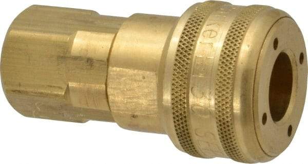 Parker - 3/8-18 Female NPTF Industrial Pneumatic Hose Coupler - Brass, 1/2" Body Diam - Eagle Tool & Supply