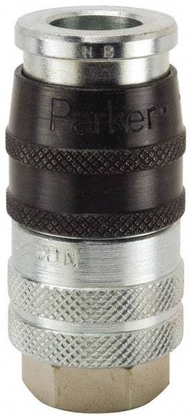 Parker - 1 - 11-1/2 Female NPTF Industrial Pneumatic Hose Coupler - Steel, 3/4" Body Diam - Eagle Tool & Supply