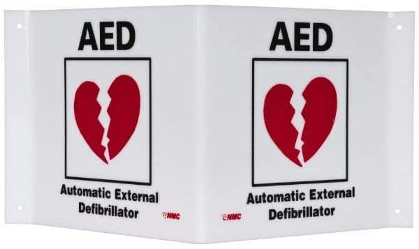NMC - "AED - Automatic External Defibrillator", 8" Long x 14-1/2" Wide, Rigid Plastic Safety Sign - Rectangle, 0.125" Thick, Use for First Aid - Eagle Tool & Supply