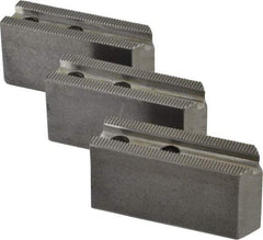 H & R Manufacturing - 1.5mm x 60° Serrated Attachment, Square Soft Lathe Chuck Jaw - 3 Jaws, Steel, 0.969" Btw Mount Hole Ctrs, 3-1/8" Long x 1" Wide x 1-1/2" High, 0.433" Groove, 8mm Fastener - Eagle Tool & Supply