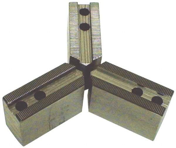 H & R Manufacturing - 6" Max Chuck Capacity, 1.5mm x 60° Serrated Interface, Square Soft Lathe Chuck Jaw - 3 Jaw, Steel, 0.969" Btw Mount Hole Ctrs, 3.125" Long, 1" Wide, 2" High, 8mm Fastener - Eagle Tool & Supply