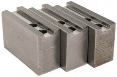 H & R Manufacturing - 1.5mm x 60° Serrated Attachment, Square Soft Lathe Chuck Jaw - 3 Jaws, Steel, 0.984" Btw Mount Hole Ctrs, 4" Long x 1-1/2" Wide x 2-1/2" High, 0.63" Groove, 12mm Fastener - Eagle Tool & Supply