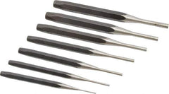 Proto - 7 Piece, 1/16 to 1/4", Pin Punch Set - Round Shank, Comes in Pouch - Eagle Tool & Supply