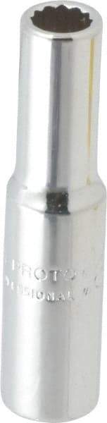 Proto - 1/4" Drive, Deep Hand Socket - 12 Points, 1-15/16" OAL, Chrome Finish - Eagle Tool & Supply