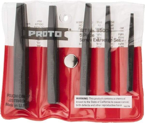 Proto - 5 Piece Screw Extractor Set - Screw Range 3/16 to 3/4" - Eagle Tool & Supply