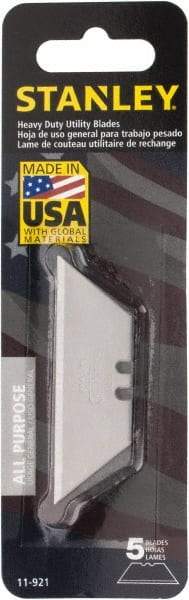 Stanley - 5 Piece Carbon Steel Utility Knife Blade - 2-7/16" OAL, 0.024" Blade Thickness - Eagle Tool & Supply