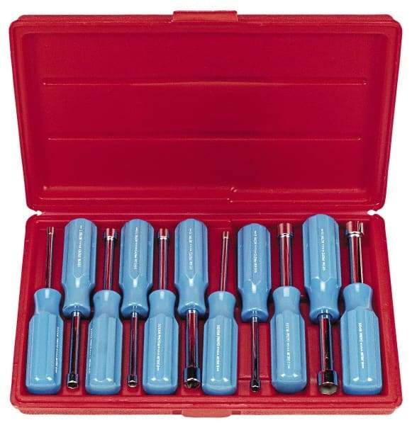 Proto - 11 Piece 4 to 14mm Nutdriver Set - Standard Shaft, Color Coded Handle - Eagle Tool & Supply