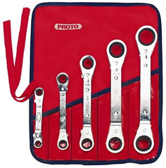 Proto - 5 Piece, 1/4 x 5/16 to 3/4 x 7/8", 6 & 12 Point, Ratcheting Box Wrench Set - Inch System of Measurement, Full Polish Finish, Comes in Nylon Roll - Eagle Tool & Supply