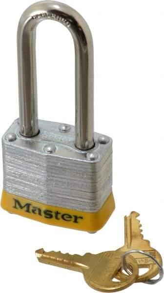 Master Lock - Keyed Alike Retaining Key Conductive Lockout Padlock - 2" Shackle Clearance, 9/32" Shackle Diam, 1-1/4" Body Height x 1-9/16" Body Width, Yellow, 4 Pins - Eagle Tool & Supply