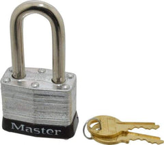 Master Lock - Keyed Different Retaining Key Conductive Lockout Padlock - 1-1/2" Shackle Clearance, 9/32" Shackle Diam, 1-1/4" Body Height x 1-9/16" Body Width, Black, 4 Pins - Eagle Tool & Supply