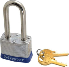 Master Lock - Keyed Different Retaining Key Conductive Lockout Padlock - 2" Shackle Clearance, 9/32" Shackle Diam, 1-1/4" Body Height x 1-9/16" Body Width, Blue, 4 Pins - Eagle Tool & Supply