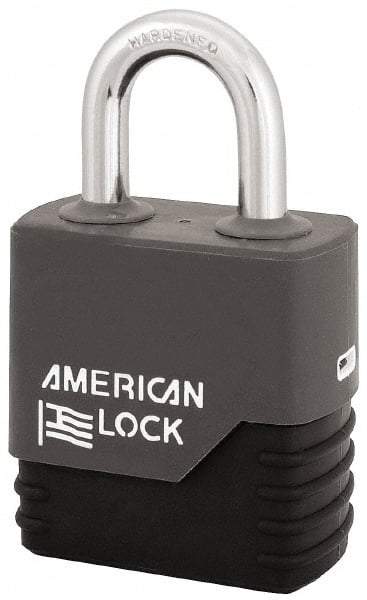 American Lock - 1-1/8" Shackle Clearance, Keyed Different Padlock with Weather Cover - 5/16" Shackle Diam, Steel - Eagle Tool & Supply