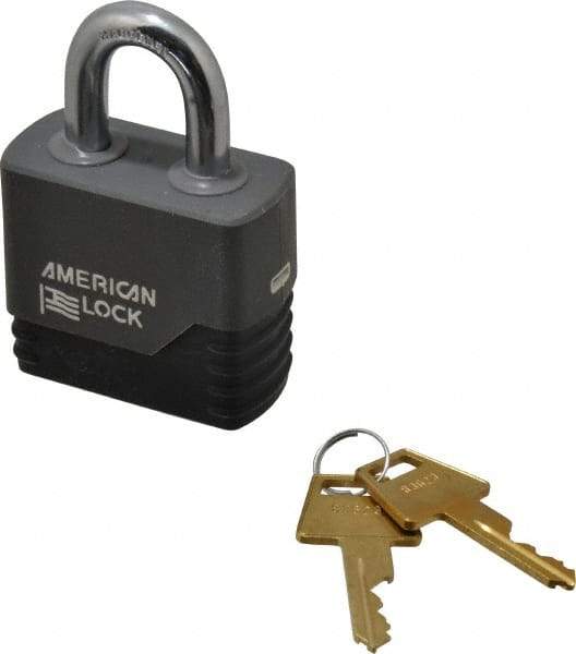 American Lock - 1-1/8" Shackle Clearance, Keyed Different Padlock with Weather Cover - 3/8" Shackle Diam, Aluminum - Eagle Tool & Supply