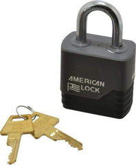 American Lock - 1-1/8" Shackle Clearance, Keyed Different Padlock with Weather Cover - 5/16" Shackle Diam, Brass - Eagle Tool & Supply